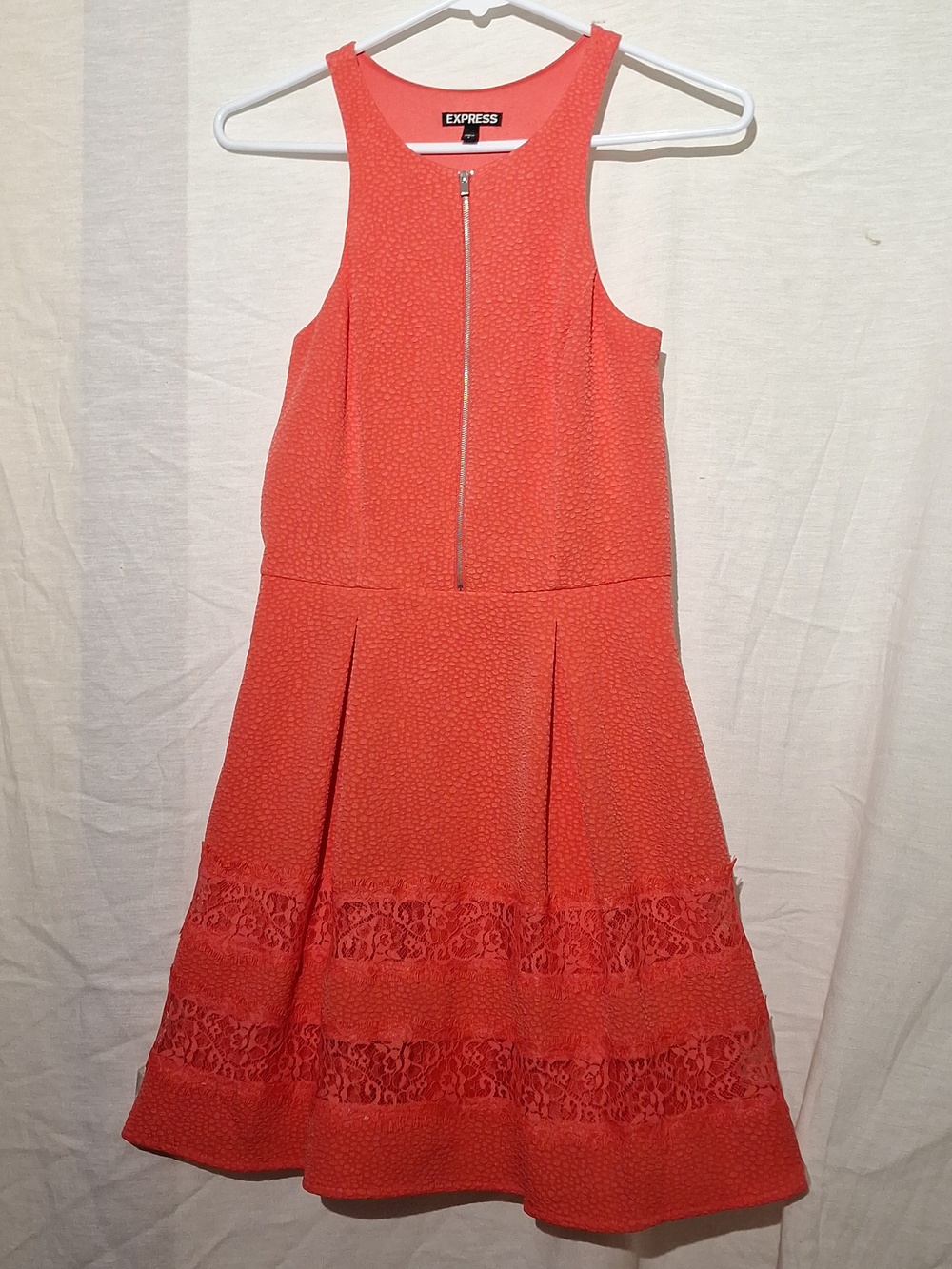 3/$20-Express Coral Lace-Panel Fit & Flare Dress with Front Silver Zipper, 4